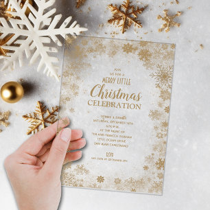 Invitations En Acrylique Flocons de neige dorés élégants pour la fête de No