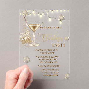 Invitations En Acrylique Flocons de neige dorés,Verre,Lumières Vert Noël 