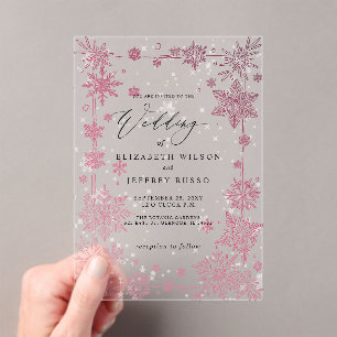 Invitations En Acrylique Flocons de neige Rouge Elégants Mariage d'Hiver