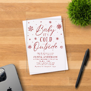 Invitations En Acrylique Flocons de neige rouges Bébé il fait froid dehors