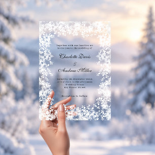 Invitations En Acrylique Flocons de neige script hivernal clair mariage