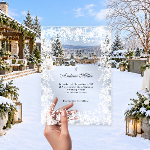 Invitations En Acrylique Flocons de neige script hivernal clair mariage