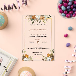 Invitations En Acrylique Floral à la crème avec leur famille Mariage