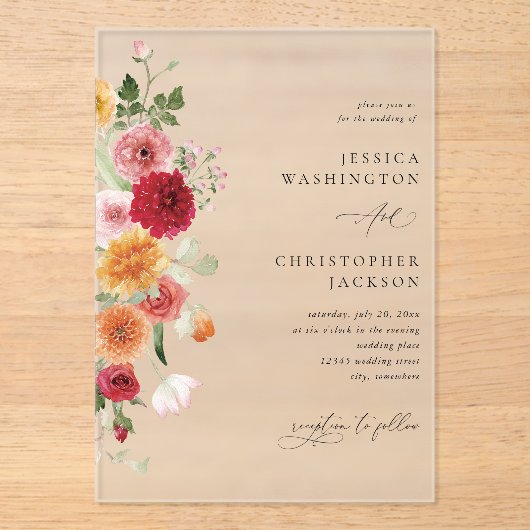 Invitations En Acrylique Floral à plusieurs couleurs d'été (Recto)