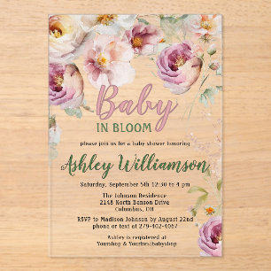 Invitations En Acrylique Floral Acrylique rose fille bébé en fleurs douche
