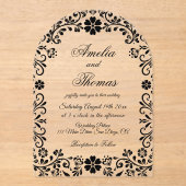 Invitations En Acrylique Floral Black Elegant Wedding (Recto)