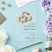 Invitations En Acrylique Floral blanc avec anneau Mariage espagnol (Insitu (Mariage))