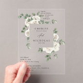 Invitations En Acrylique Floral blanc et Mariage d'Eucalyptus V2 (In situ (ordinateur de poche))