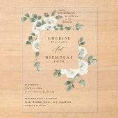 Invitations En Acrylique Floral blanc et Mariage d'Eucalyptus V2 (Recto)