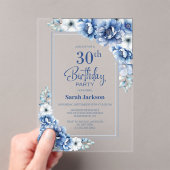 Invitations En Acrylique Floral bleu moderne 30e fête d'anniversaire (In situ (ordinateur de poche))