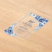 Invitations En Acrylique Floral bleu moderne 80e fête d'anniversaire (Poser)