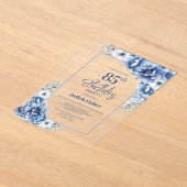 Invitations En Acrylique Floral bleu moderne 85e fête d'anniversaire (Poser)