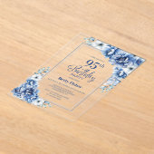 Invitations En Acrylique Floral bleu moderne 95e fête d'anniversaire (Poser)