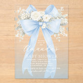 Invitations En Acrylique Floral Blue Bow Baby Boy Shower (Recto)