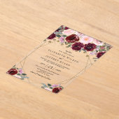 Invitations En Acrylique Floral Burgundy Blush or Mariage géométrique (Poser)