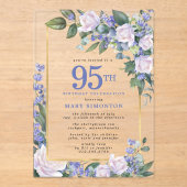 Invitations En Acrylique Floral d'or bleu blanc 95e anniversaire (Recto)
