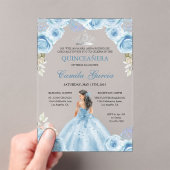 Invitations En Acrylique Floral Dusty Blue & Silver Princess Quinceañera (In situ (ordinateur de poche))