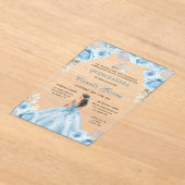 Invitations En Acrylique Floral Dusty Blue & Silver Princess Quinceañera (Poser)