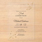 Invitations En Acrylique Floral élégant Première communion Événement religi (Recto)