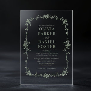 Invitations En Acrylique Floral Français Victorian Sage Mariage vert