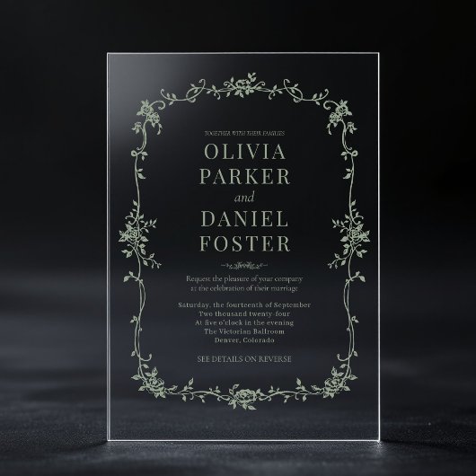 Invitations En Acrylique Floral Français Victorian Sage Mariage vert