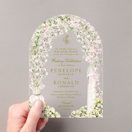 Invitations En Acrylique floral garden arch monogram wedding (In situ (ordinateur de poche))