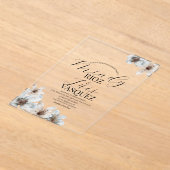 Invitations En Acrylique Floral Magnolia Aquarelle Mariage Script noir (Poser)