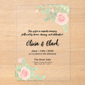 Invitations En Acrylique Floral Mariage avec Rose (Recto)