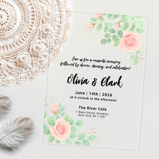 Invitations En Acrylique Floral Mariage avec Rose