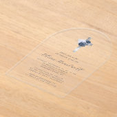 Invitations En Acrylique Floral Navy Dusty Blue Silver Cross Boys Baptême (Poser)