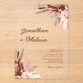 Invitations En Acrylique Floral Pampas Rustique Terracotta Script Mariage (Recto)