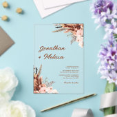 Invitations En Acrylique Floral Pampas Rustique Terracotta Script Mariage (Insitu (Mariage))