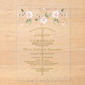 Invitations En Acrylique Floral Primera Comunión Triplets Holy Communion (Recto)