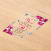 Invitations En Acrylique Floral rose Argent Tiara Papillon Mis Quinceañera (Poser)