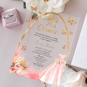 Invitations En Acrylique Floral rose Blush Gown Quinceanera