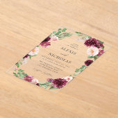 Invitations En Acrylique Floral rose et bourgogne 7 Mariage (Poser)