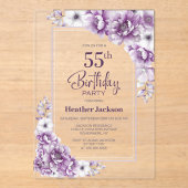 Invitations En Acrylique Floral rose moderne 55e fête d'anniversaire (Recto)