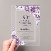 Invitations En Acrylique Floral rose moderne 90e fête d'anniversaire (In situ (ordinateur de poche))