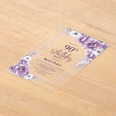 Invitations En Acrylique Floral rose moderne 90e fête d'anniversaire (Poser)