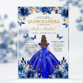 Invitations En Acrylique Floral Royal Blue Butterfly Princess Quinceanera