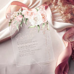 Invitations En Acrylique Floral Sparkles Sweet sixteen Rose Gold ID912<br><div class="desc">Une police de signature manuscrite associée à des cadres géométriques, des arrière - plans brillants et des fleurs luxuriantes sont utilisés dans cette collection de Sweet sixteen pour donner un ton chaleureux et intime à votre événement. L'invitation en acrylique transparente présentée ici, avec son agencement floral d'angle en rose et...</div>