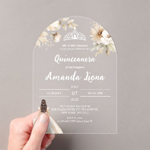 Invitations En Acrylique Floral transparent acrylique Quinceañera