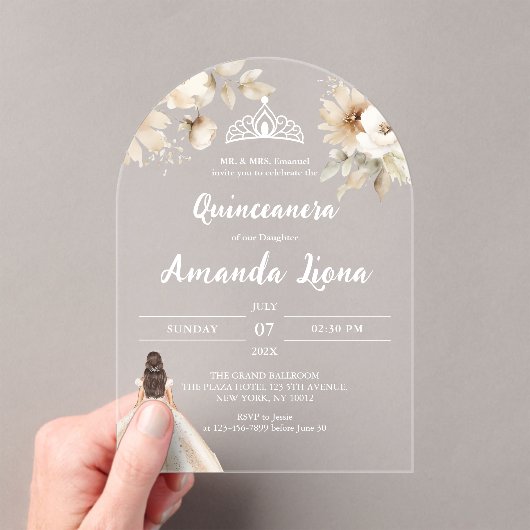 Invitations En Acrylique Floral transparent acrylique Quinceañera (In situ (ordinateur de poche))