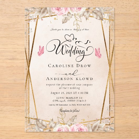 Invitations En Acrylique Floral Wedding (Recto)