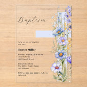 Invitations En Acrylique Florals bleu croix garçon clair Baptême (Recto)