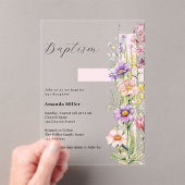 Invitations En Acrylique Florals croix rose fille clair Baptême (In situ (ordinateur de poche))