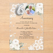 Invitations En Acrylique Floraux de diamants en argent 60e anniversaire mar (Recto)