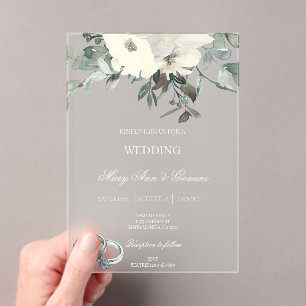 Invitations En Acrylique Flore blanche avec anneau d'or Mariage Acrylique I