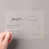 Invitations En Acrylique Flore dorée Enregistrer la date (In situ (ordinateur de poche))