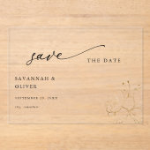 Invitations En Acrylique Flore dorée Enregistrer la date (Recto)